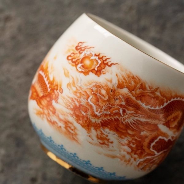 Alum Red Underglaze Color Hand-painted Dragon Chinese Dragon Tea Cup