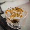 Antique Handmade Crystal Fancy Clear Glass Tea Cup with Relief and Inlaid Gold Dragon