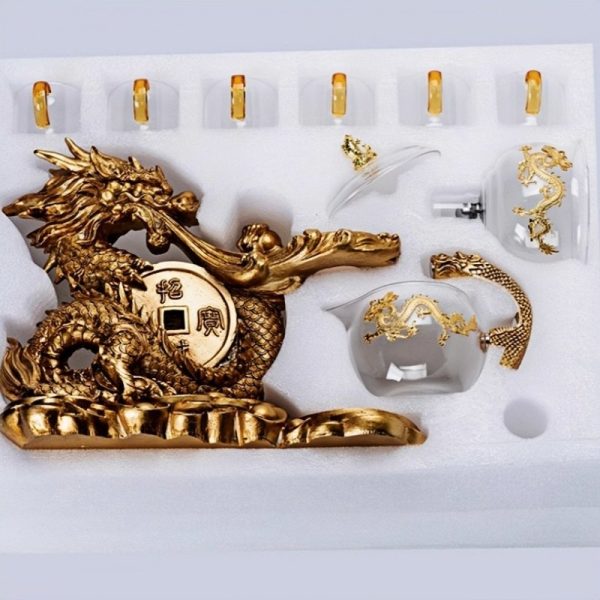 Vintage Luxury Lazy Glass Semi-Automatic Best Chinese Gold Dragon Gongfu Tea Cup Set