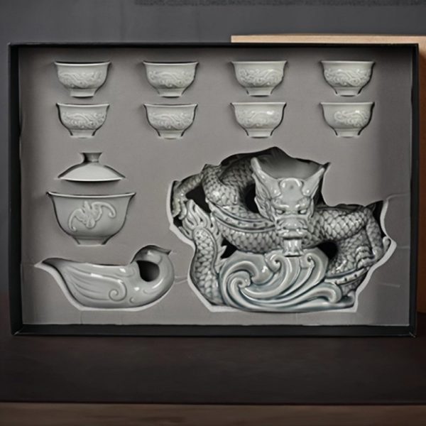 Year of the Dragon Chinese Lazy Semi-Automatic Porcelain Tea Set with Delicate Dragon Design
