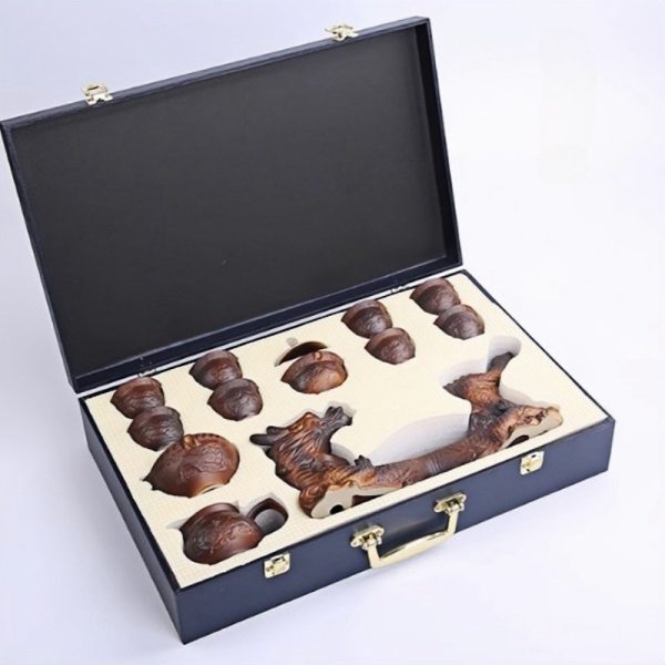 Antique Lazy Chinese Semi-Automatic Majestic Dragon Brown Ceramic Kungfu Tea Cup Set