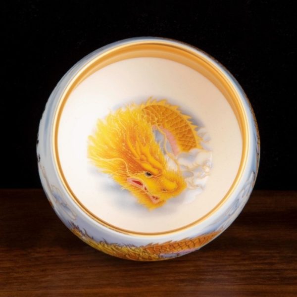 Pure Gold Glaze liner with Hand-painted Golden Dragon Porcelain Tea Cup