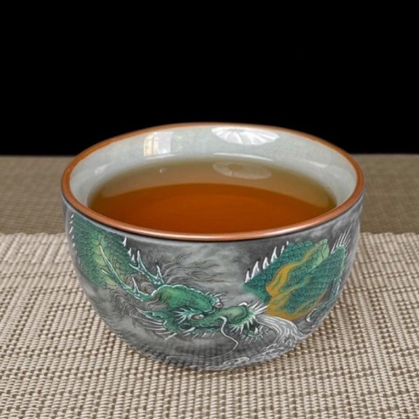 Hand Drawn Porcelain Ink Color Green Dragon Kung Fu Tea Cup