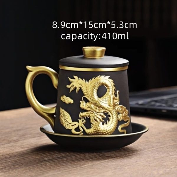 Delicate Inlaid Gold Auspicious Dragon Purple Clay Tea Cup Mug with Infuser