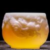 High-transmittance Ice Jade Porcelain Kung Fu Tea Cup with Embossed Flying Dragon