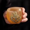 Year of The Dragon Tea Cup Coloured Glaze Inlaid Gold Coiled Dragon Tea Cup