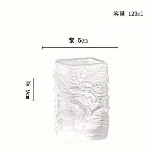 Antique Hand-carved Golden Dragon Frosted Clear Crystal Glass Tea Cup