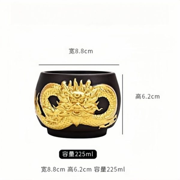 Inlaid Embossed Golden Dragon Yixing Clay Tea Cup