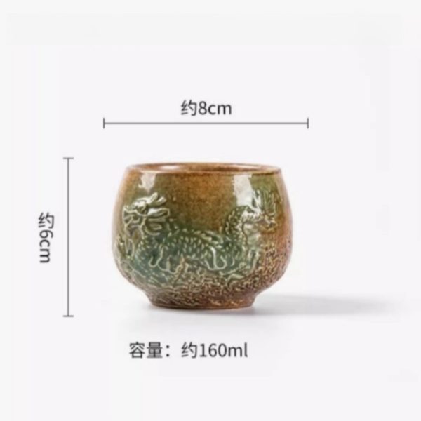 Chinese Year Of The Dragon Wood Fired Ash Glaze Carving Dragon Tea Cup