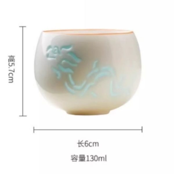 Traditional White Ceramic Hollow Carving Simplified Chinese Dragon Gongfu Tea Cup