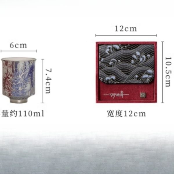 Sterling Silver Glaze Hand Painted Dragon Antique Japanese Porcelain Tea Cups