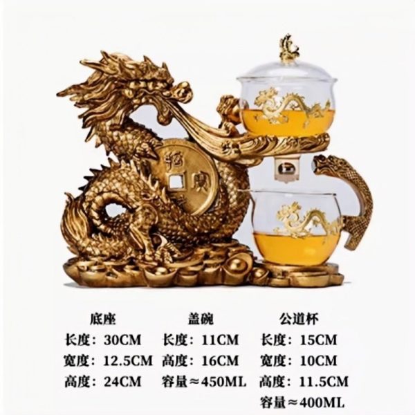 Vintage Luxury Lazy Glass Semi-Automatic Best Chinese Gold Dragon Gongfu Tea Cup Set