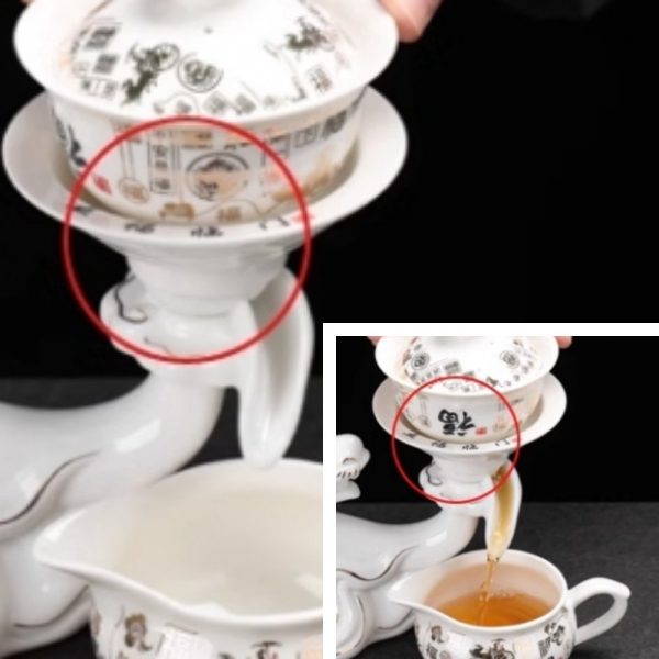 Graceful Vintage White Lazy Semi-Automatic Chinese Gilded Sculptural Dragon Porcelain Tea Cup Set