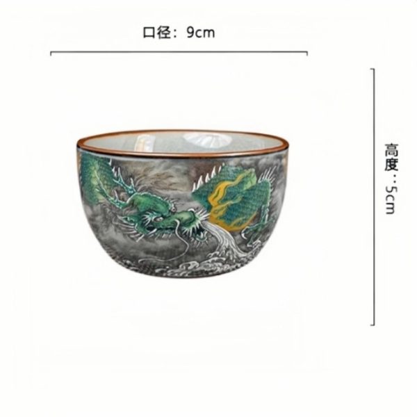 Hand Drawn Porcelain Ink Color Green Dragon Kung Fu Tea Cup