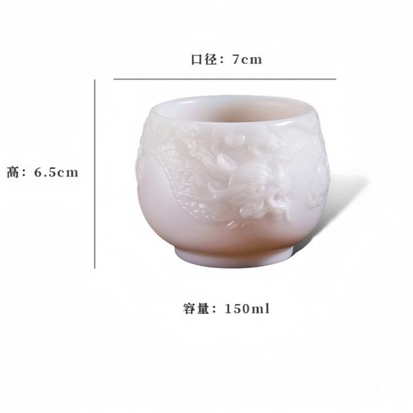 High-transmittance Ice Jade Porcelain Kung Fu Tea Cup with Embossed Flying Dragon