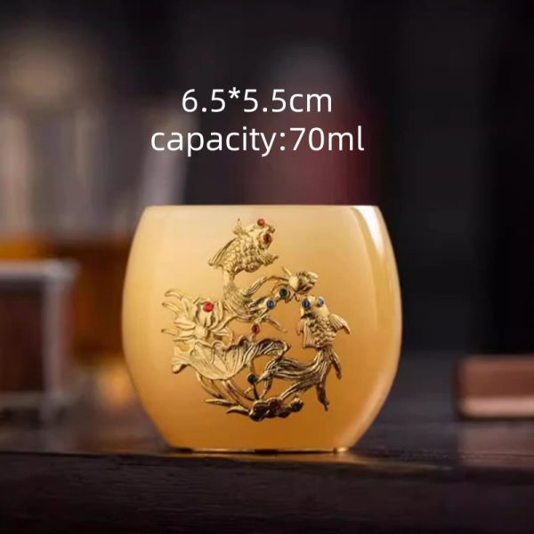 Year of The Dragon Tea Cup Coloured Glaze Inlaid Gold Coiled Dragon Tea Cup