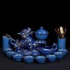 Traditional Chinese Antique Blue Dragon Phoenix Porcelain Gongfu Tea Set with Lazy Semi-Automatic Design