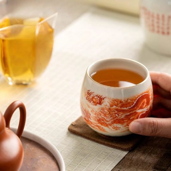 Alum Red Underglaze Color Hand-painted Dragon Chinese Dragon Tea Cup