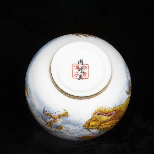 Pure Gold Glaze liner with Hand-painted Golden Dragon Porcelain Tea Cup