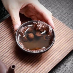 Year Of The Dragon Authentic Handmade Purple Clay Carved Dragon Tea Cup