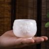 High-transmittance Ice Jade Porcelain Kung Fu Tea Cup with Embossed Flying Dragon