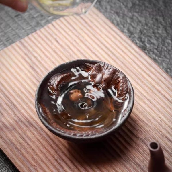 Year Of The Dragon Authentic Handmade Purple Clay Carved Dragon Tea Cup