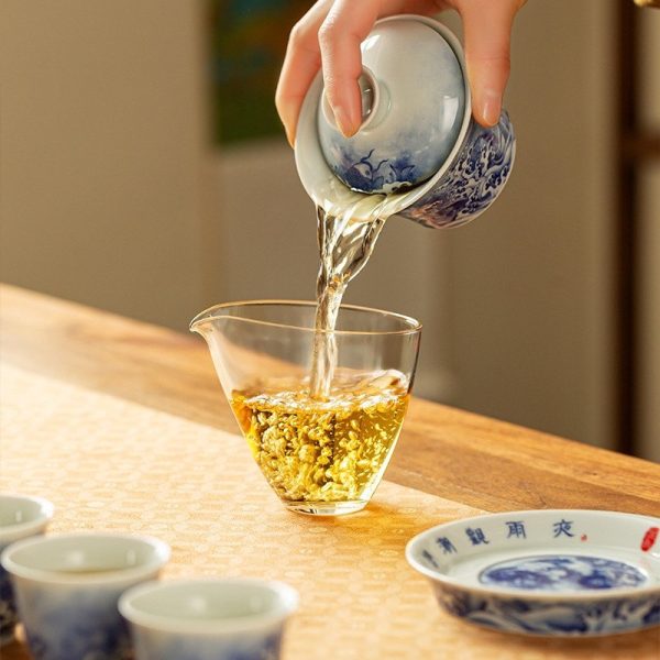 Antique Chinese Dragon White and Blue Porcelain Jingdezhen Gaiwan Tea Set