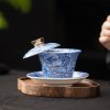 Chinese Vintage Classic Dragon Pattern Blue and White Porcelain Gaiwan