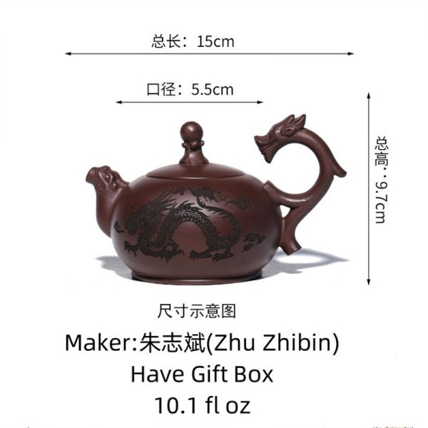 Authentic Vintage Handmade Chinese Dragon Handle Zisha Yixing Clay Teapot