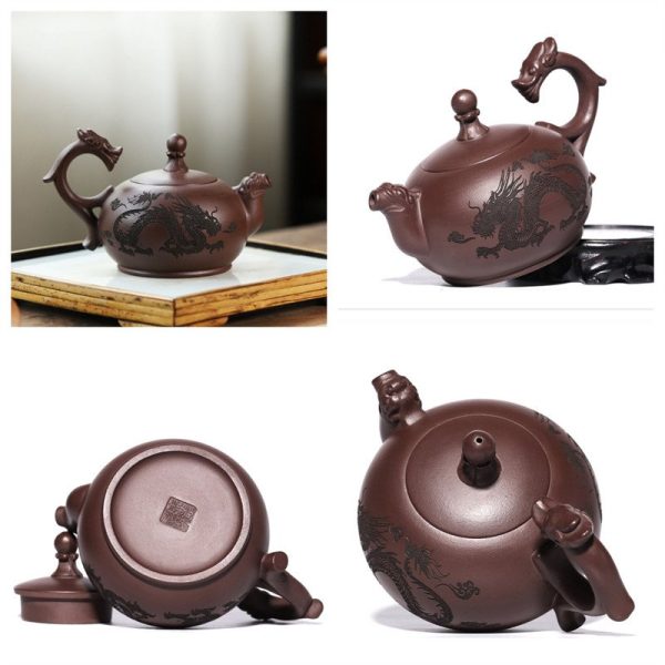 Authentic Vintage Handmade Chinese Dragon Handle Zisha Yixing Clay Teapot