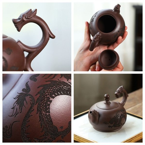 Authentic Vintage Handmade Chinese Dragon Handle Zisha Yixing Clay Teapot